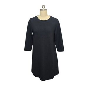 Boden Dress Womens 8 Black Shift 3/4 Sleeve Textured Knit Crewneck‎ Ribbed Solid